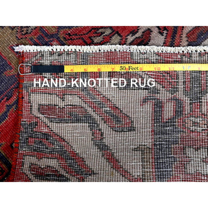 2'1"X5'4" Red Vintage Zoroastrian Heris Hand Knotted Pure Wool Runner Rug