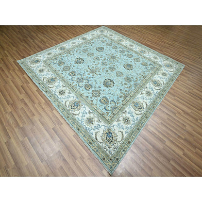 8'1"X8'1" Blue Agra Shah Abbas Flower Design Wool Hand Knotted Square Rug