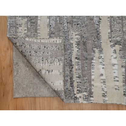 8'1"X10'2" Gray Nepali Weave Line Design Textured Wool Hand Knotted Rug