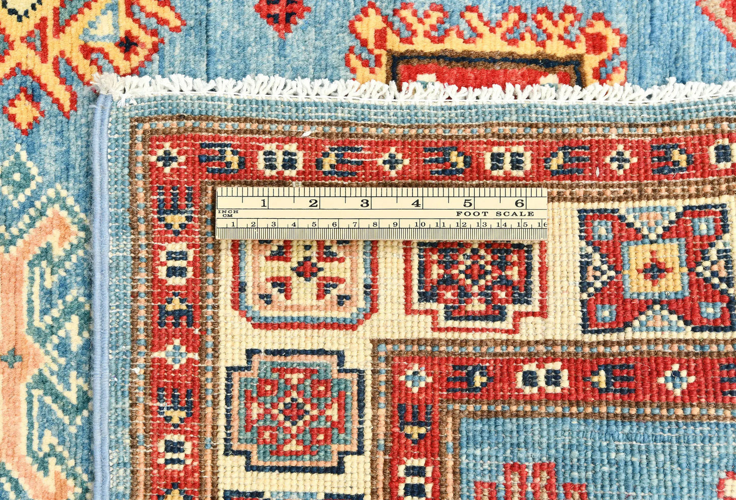 Tribal Geometric Kazak Runner Rug Blue Farmho
