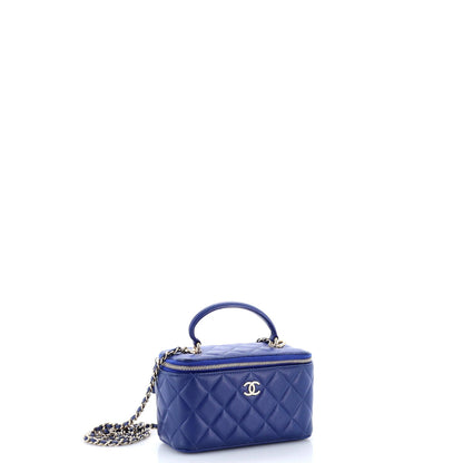 Chanel Classic Top Handle Vanity Case With Chain Quilted Lambskin Small