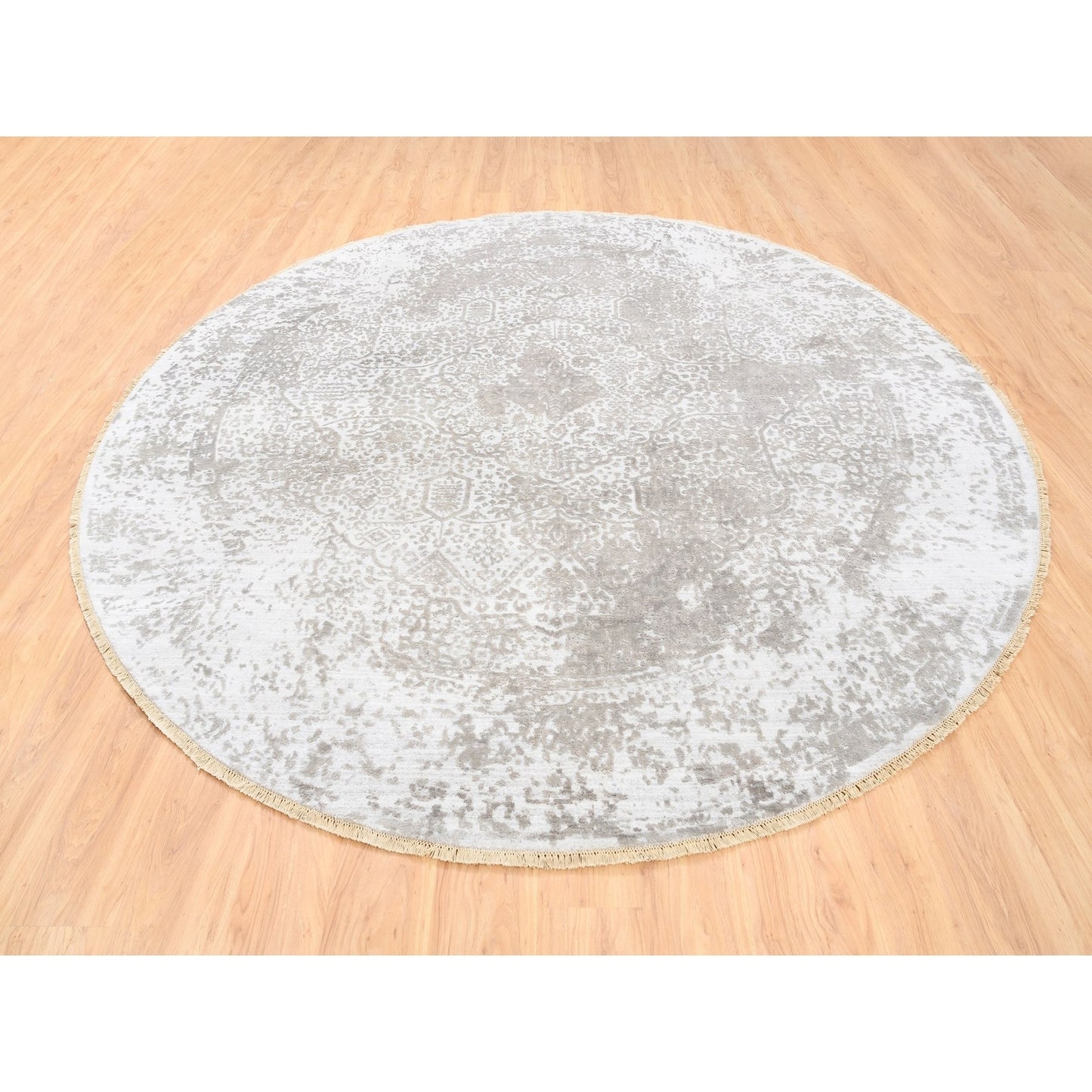 10'x10' Round Grey Broken Farsian Design Wool-Silk Hand Knotted Rug