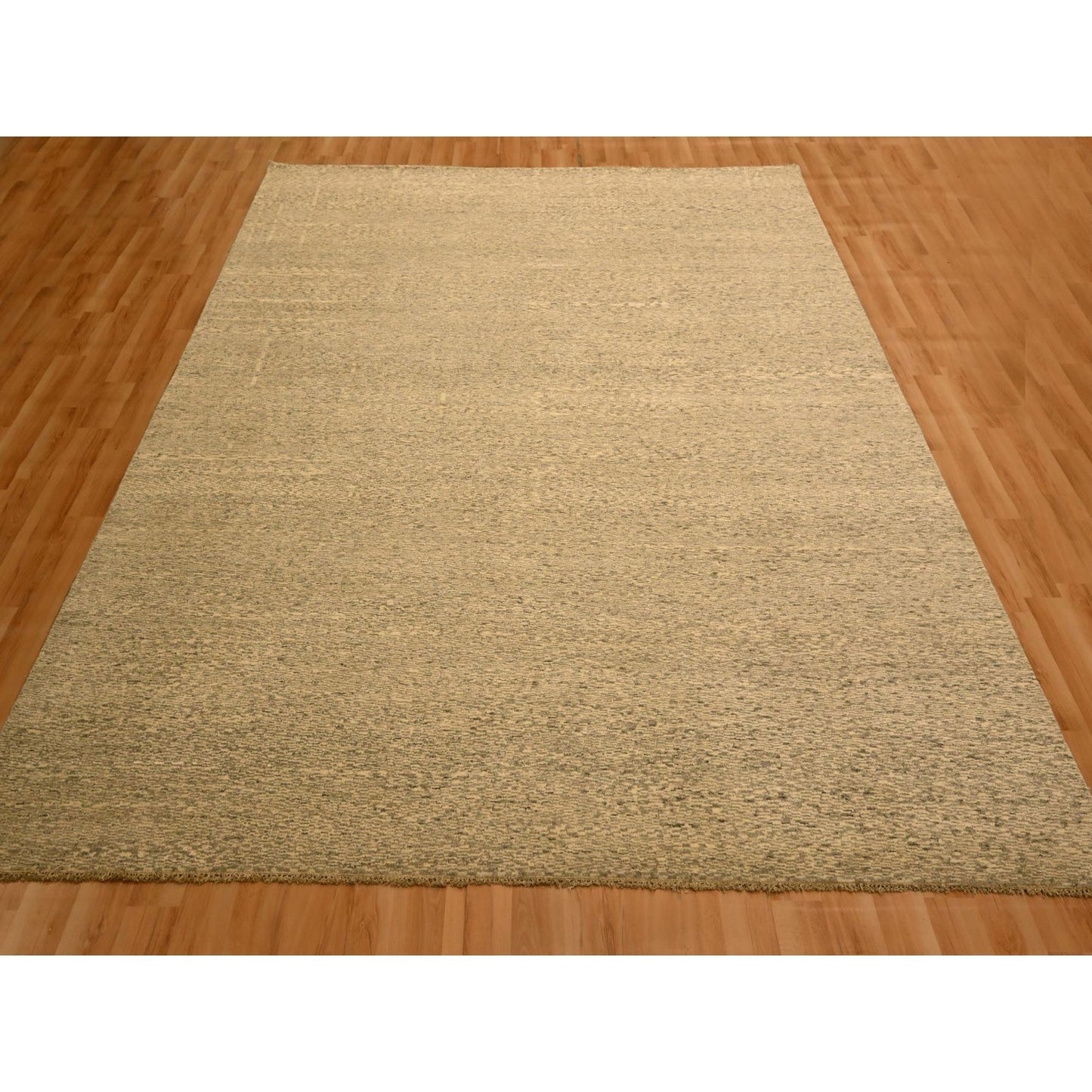 7'9"X9'7" Beige Tone On Tone Natural Wool Grass Design Hand Knotted Rug