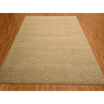 7'9"X9'7" Beige Tone On Tone Natural Wool Grass Design Hand Knotted Rug
