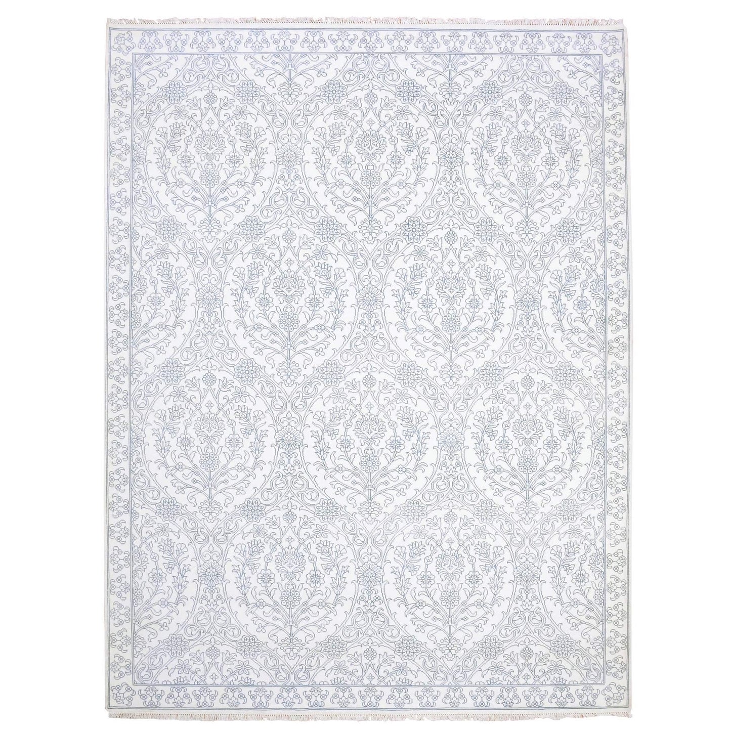 9'4"X11'9" Ivory 100% Cotton Agra Design Hand Knotted Rug