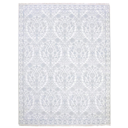 9'4"X11'9" Ivory 100% Cotton Agra Design Hand Knotted Rug