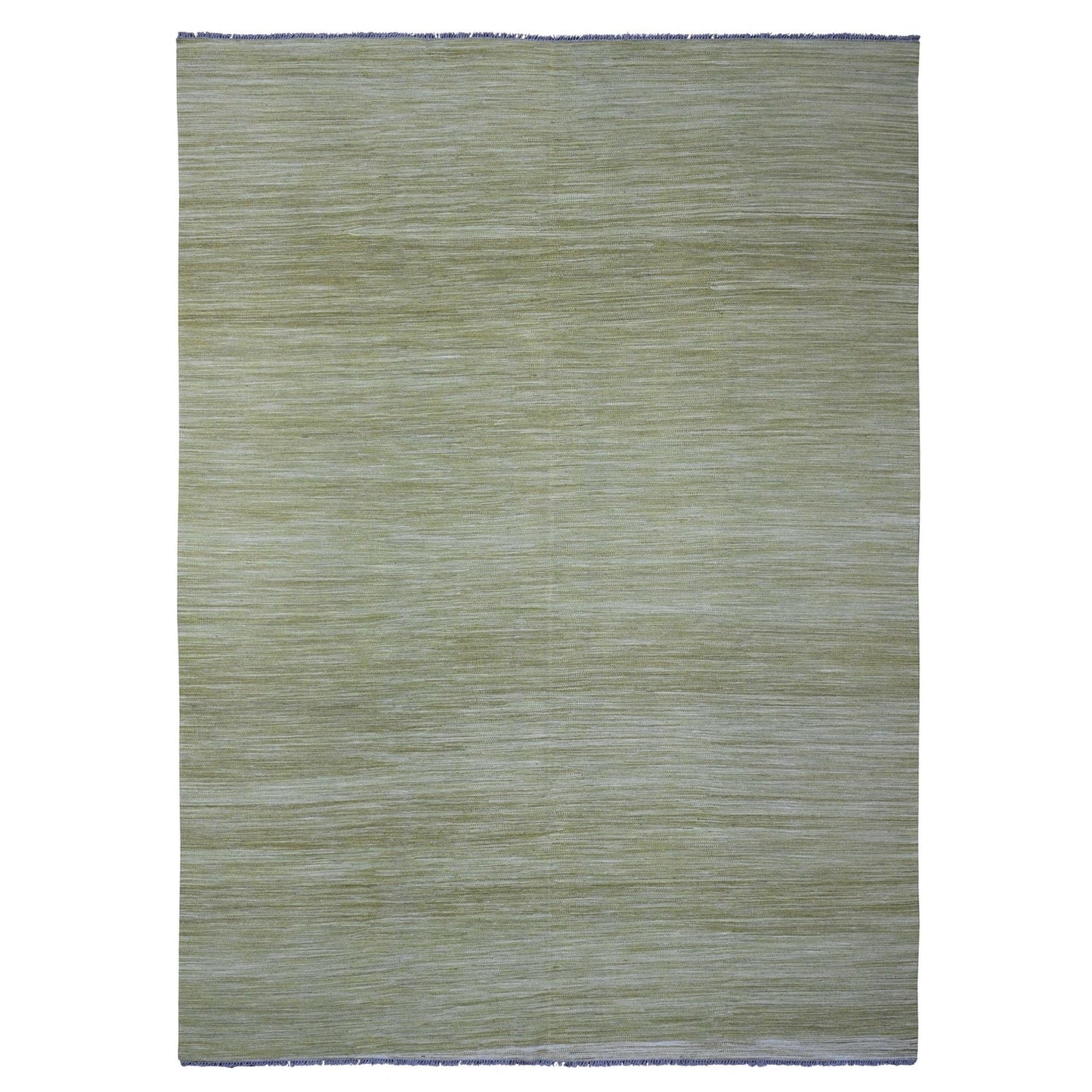 8'8"X12' Green Solid Design Hand Woven Hand Spun Wool Flat Weave Rug