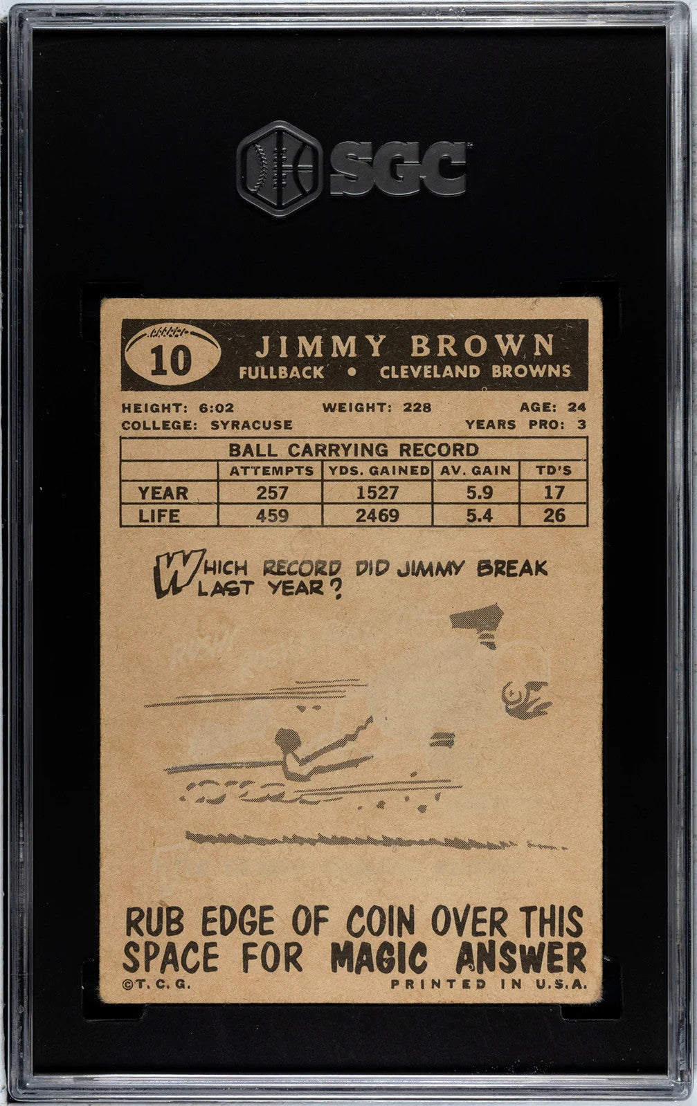 Jim Brown 1959 Topps Card #10 Sgc 2.5