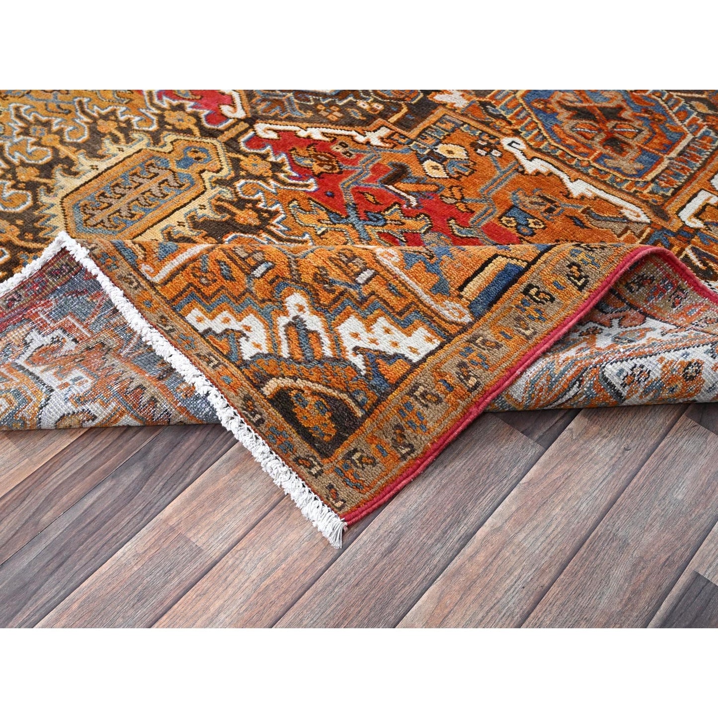 6'10"X10'8" Orange Vintage Zoroastrian Heris 100% Wool Hand Knotted Rug