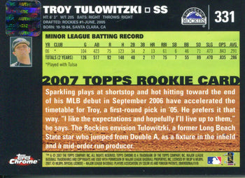 Troy Tulowtizki Autographed 2007 Topps Chrome Rookie Card
