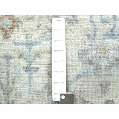 2'10"X9'5" Ivory Angora Oushak Leaf Design Hand Knotted Wool Runner Rug