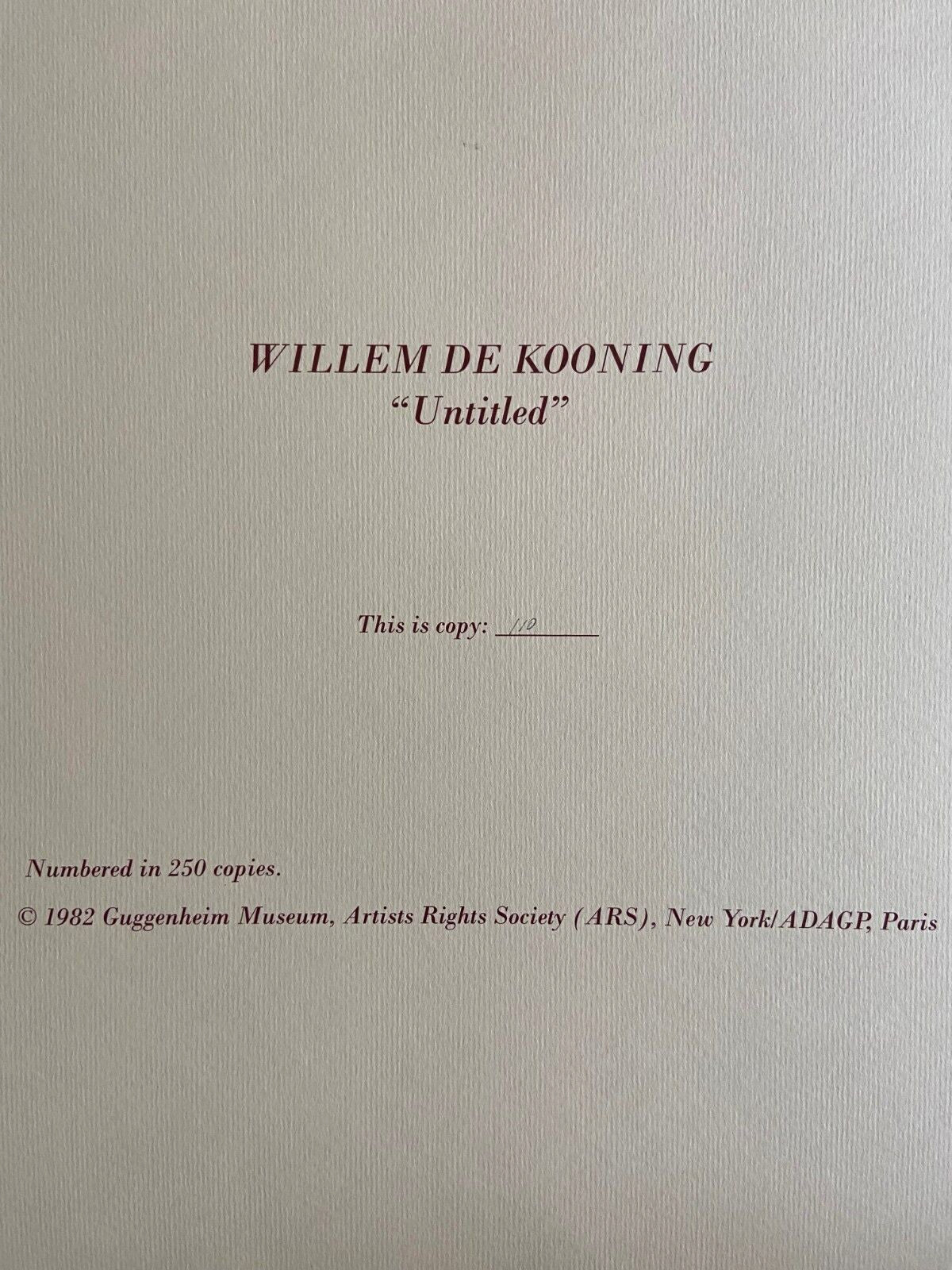 Willem De Kooning Lithograph Guggenheim Museum Numbered Signed Op Mark Rothko