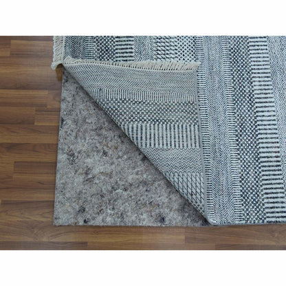 4'X6' Ivory Hand Knotted Modern Grass Design Gabbeh Wool And Silk Rug