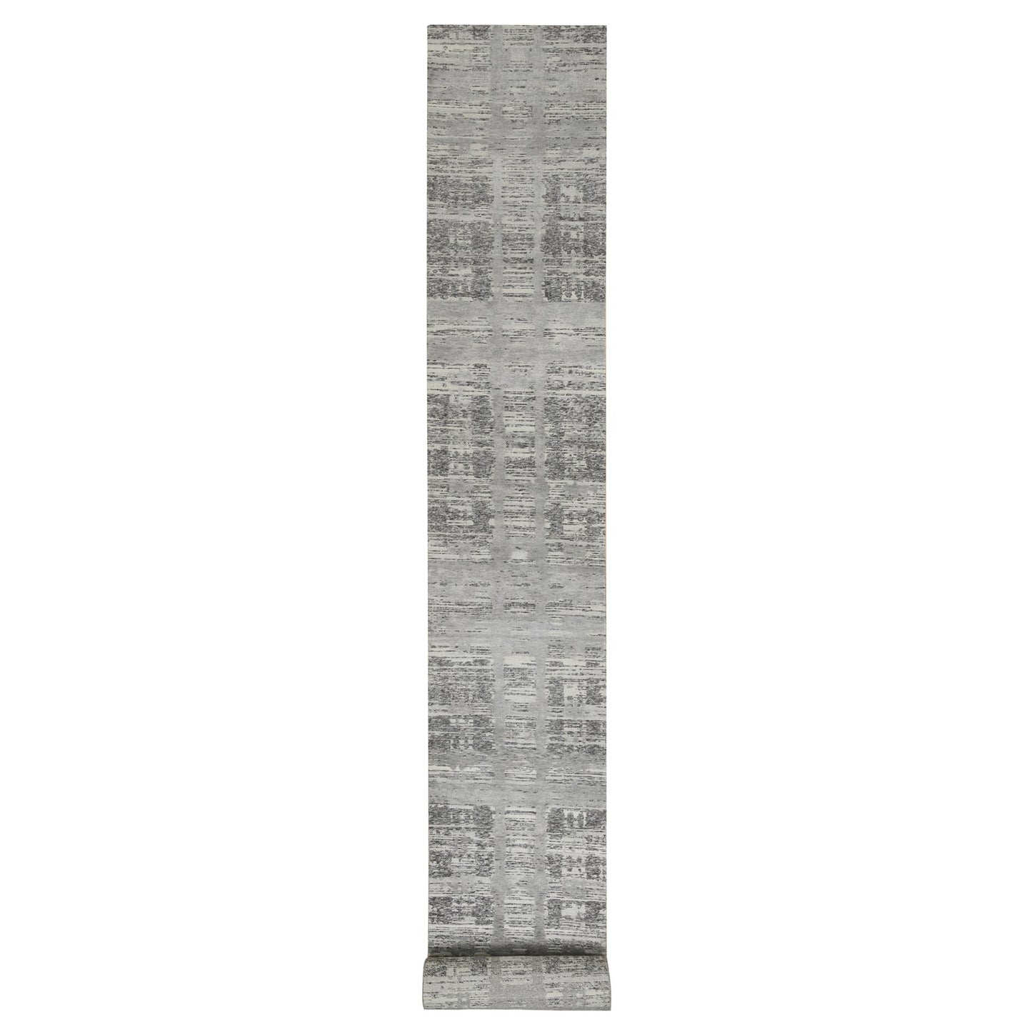 2'6"X25'9" Gray Hand Knotted Modern Design Natural Wool Xl Runner Rug