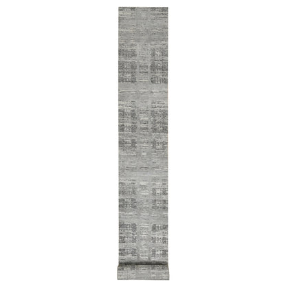 2'6"X25'9" Gray Hand Knotted Modern Design Natural Wool Xl Runner Rug
