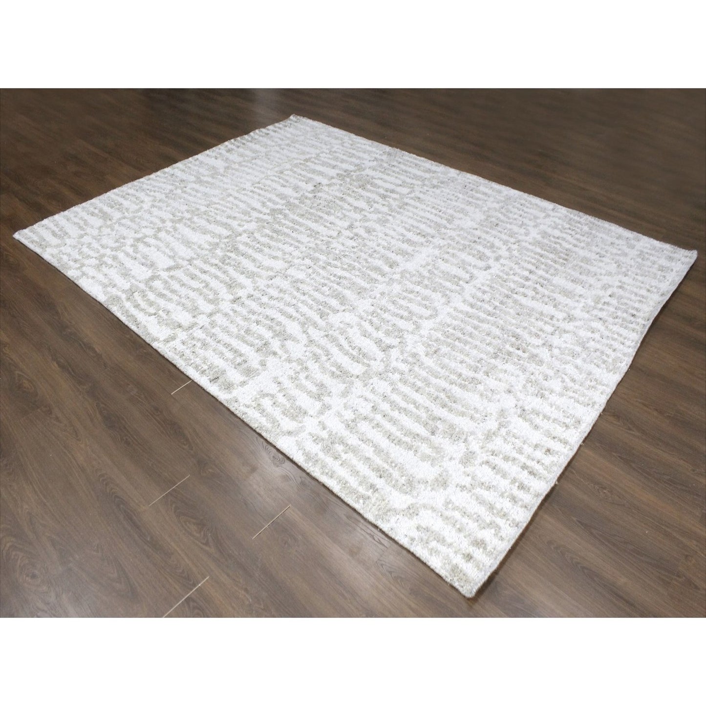 9'1"X12'1" Ivory Minimalist Swedish Design Hand Knotted Natural Wool Rug