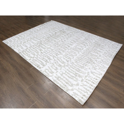 9'1"X12'1" Ivory Minimalist Swedish Design Hand Knotted Natural Wool Rug
