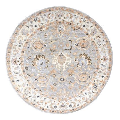 7'10"X8' Hand Knotted Oushak Inspired Pure Wool Round Oriental Rug