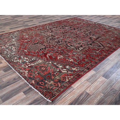 7'6"X10'7" Red Vintage Zoroastrian Heris Wool Hand Knotted Shaved Low Rug