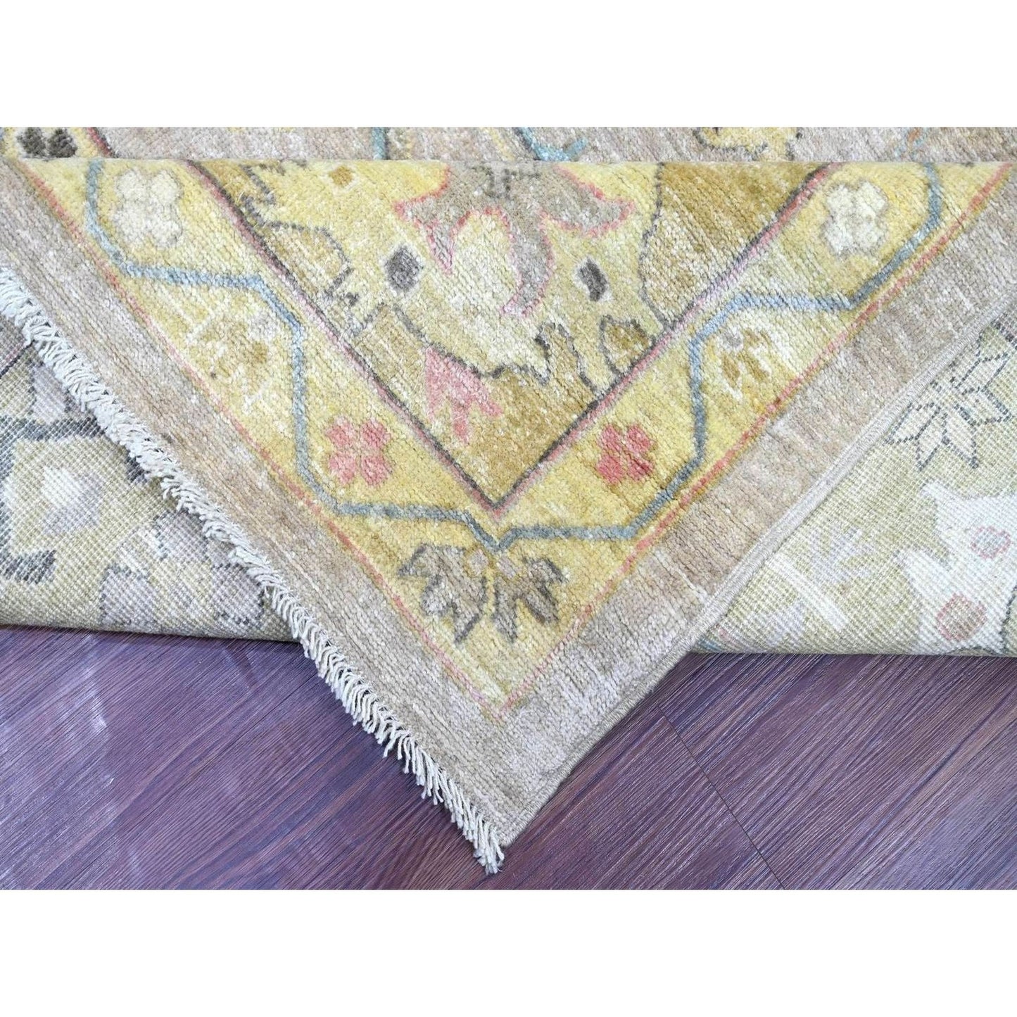 9'3"x12'2" Gray Peshawar with Serrated Gul Motif Hand Knotted Wool Rug