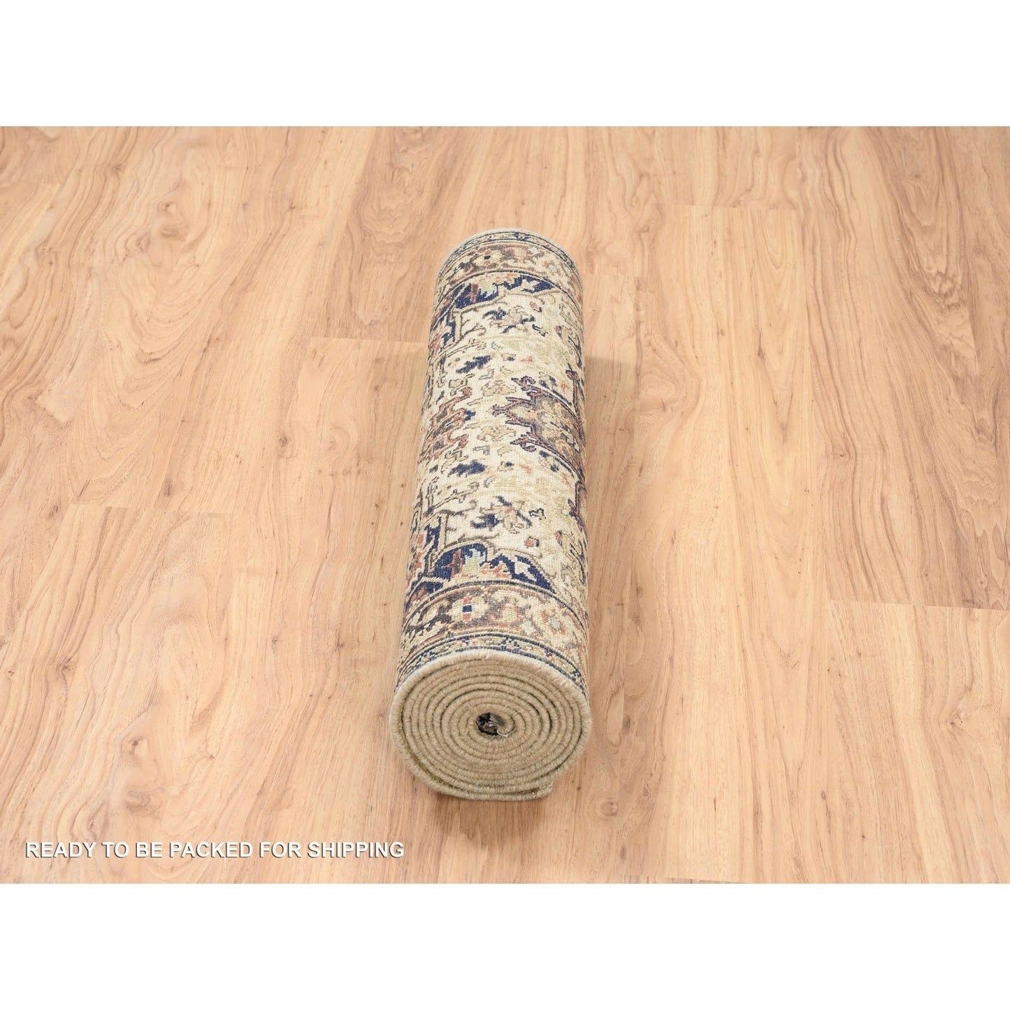 2'7"X10'3" Beige Antiqued Heris Re-Creation Wool Hand Knotted Runner Rug