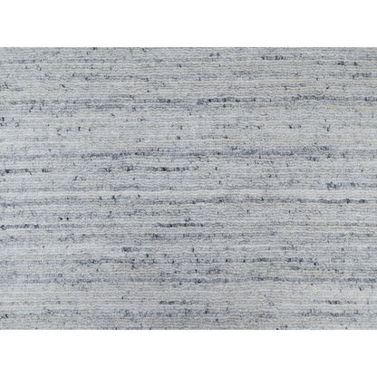 2'7"X8' Cloud Gray Modern Striae Design Pure Wool Hand Loomed Runner Rug