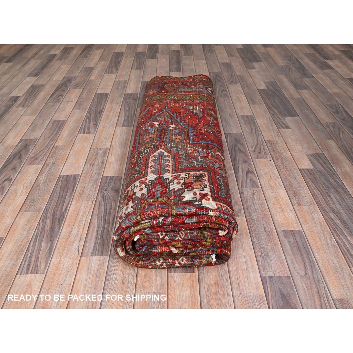 8'4"X10'10" Red Pure Wool Hand Knotted Vintage Zoroastrian Heris Rug