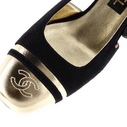 Chanel Women'S Metallic Cc Cap Toe Slingback Pumps Suede