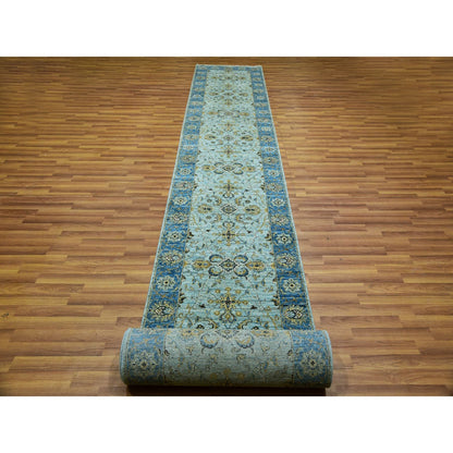 2'8"X24'1" Blue Wool Shah Abbas Floral Design Hand Knotted Xl Runner Rug