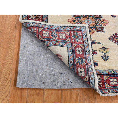 2'9"X8'7" Bone White Afghan Super Kazak Hand Knotted Pure Wool Runner Rug