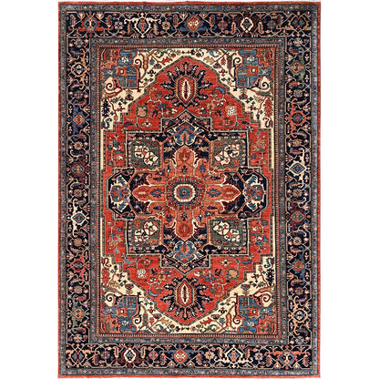 9'10"X14'3" Coral Red Seeripe Heris Design Hand Knotted Soft Wool Rug