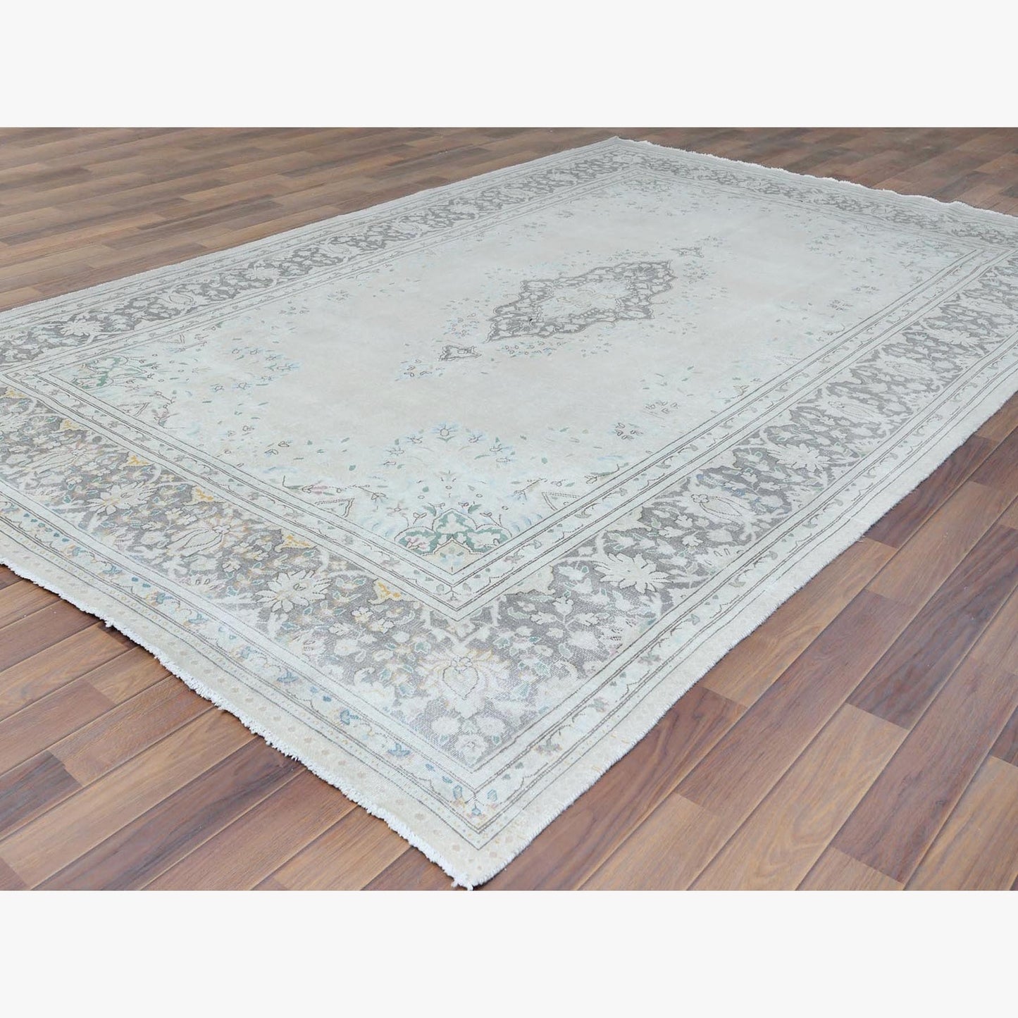 6'9"X10'10" Hand Knotted Gray Wool Worn Clean Farsian Karman Rug