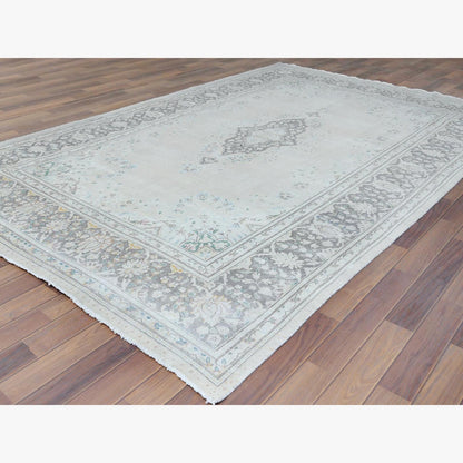 6'9"X10'10" Hand Knotted Gray Wool Worn Clean Farsian Karman Rug