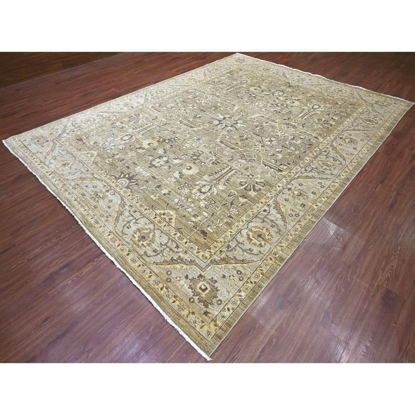 9'x12' Brown Peshawar with Heris All Over Design Wool Hand Knotted Rug