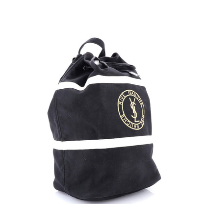 Saint Laurent Rive Gauche Drawstring Sling Bag Stripe Canvas Medium