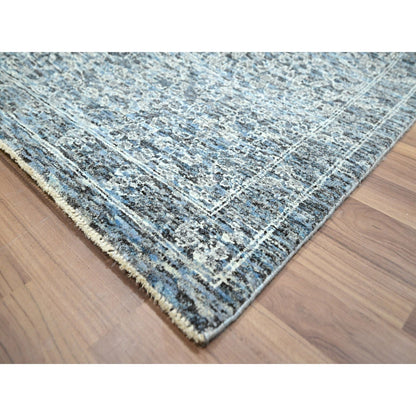 9'1"X12'2" Stone Blue Pre Historic Mamluk Design Hand Knotted Wool Rug