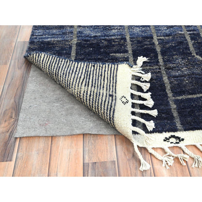 9'X12'5" Blue Hand Knotted Ben Ourain Moroccan Berber Soft Wool Rug