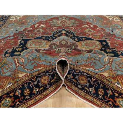 8'1"X8'1" Red Antiqued Fine Heris Recreation Wool Hand Knotted Square Rug