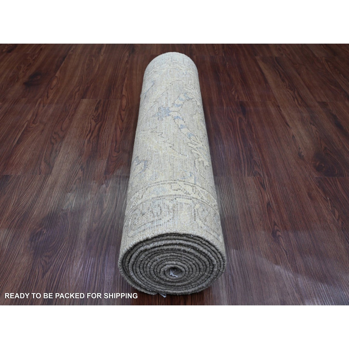 2'8"X16'1" Gray Washed Peshawar Leaf Design Hand Knotted Wool Runner Rug