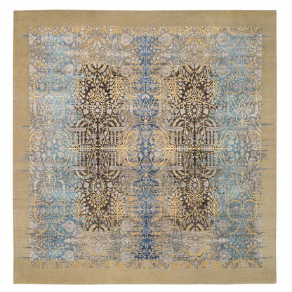 12'2"X12'2" Gold Brown Silk With Wool Hand Knotted Saroogh Square Rug