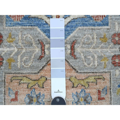 2'7'X10'2" Gray Caucasian Akstafa Design All Wool Hand Knotted Runner Rug