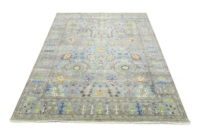 Hand-Knotted Gray Floral Chobi Oriental Rug