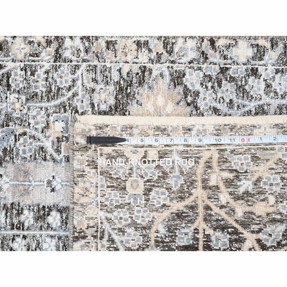 2'7"x8'3" Silver, Willow and Cypress, Silk/ Wool Hand Knotted, Runner Rug