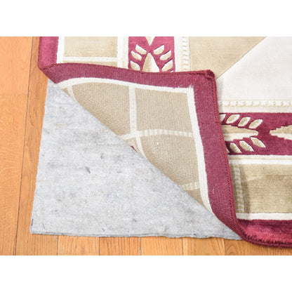 10'X13'9" Ivory Hand Knotted Modern Block Design Pure Wool Rug