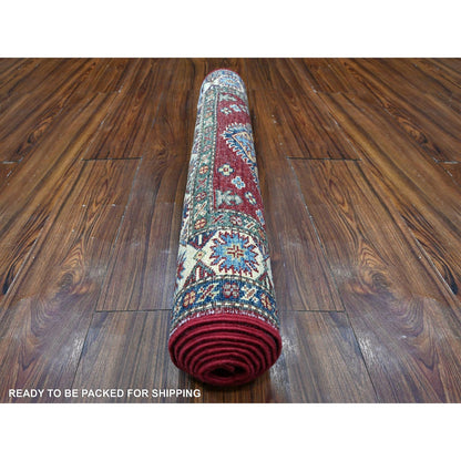 2'8"X7' Red Hand Knotted Super Kazak Geometric Wool Runner Oriental Rug