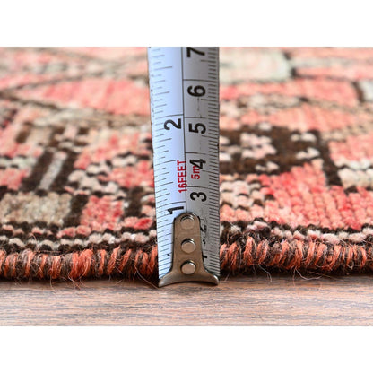 3'X8'6" Faded Red Vintage Zoroastrian Khamadan Hand Knotted Wool Runner Rug