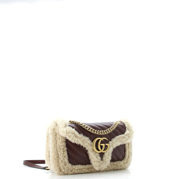 Gucci Gg Marmont Flap Bag Diagonal Quilted Leather With Wool Trim Small