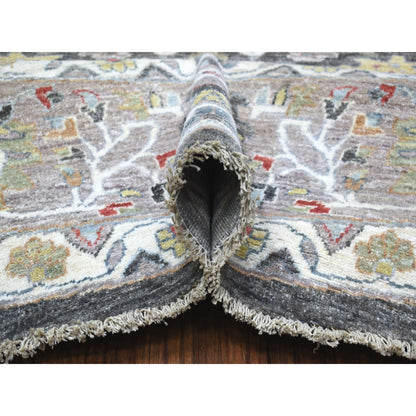11'7"X11'7" Hand Knotted Wool Peshawar Design Gray Round Rug