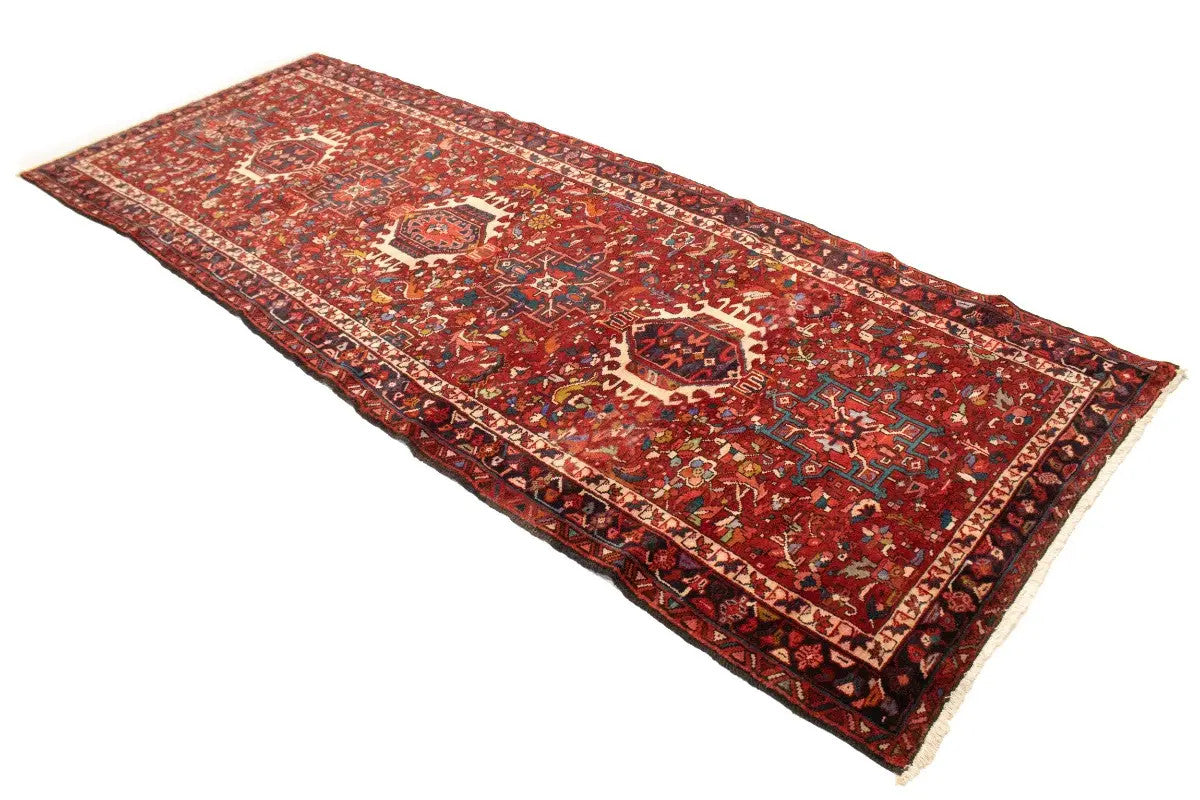 Karajeh Runner Rug Red Kitchen Carpet Vintage Oriental Design Geometric 4x11 ft