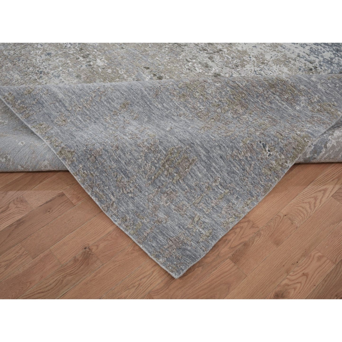 8'X9'10" Gray Abstract Design Wool And Silk Hand Knotted Oriental Rug